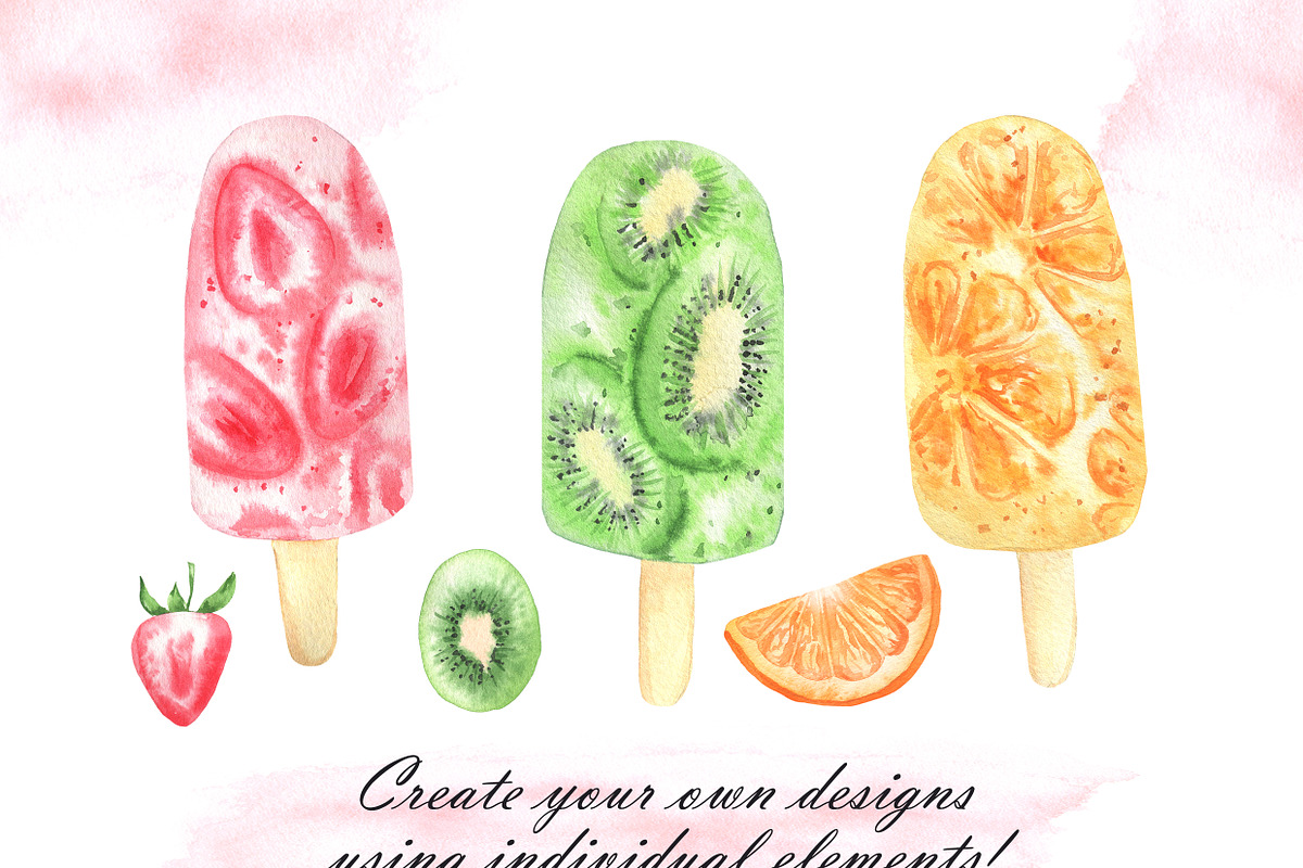 Colorful watercolor ice cream, a Food Illustration by OlDm_Shop (Photo 9 of 10)