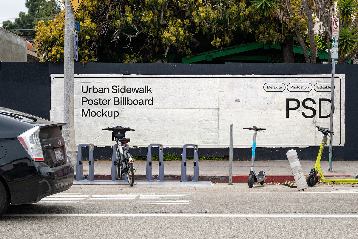 Sidewalk Billboard Poster Hoarding Mockup PSD