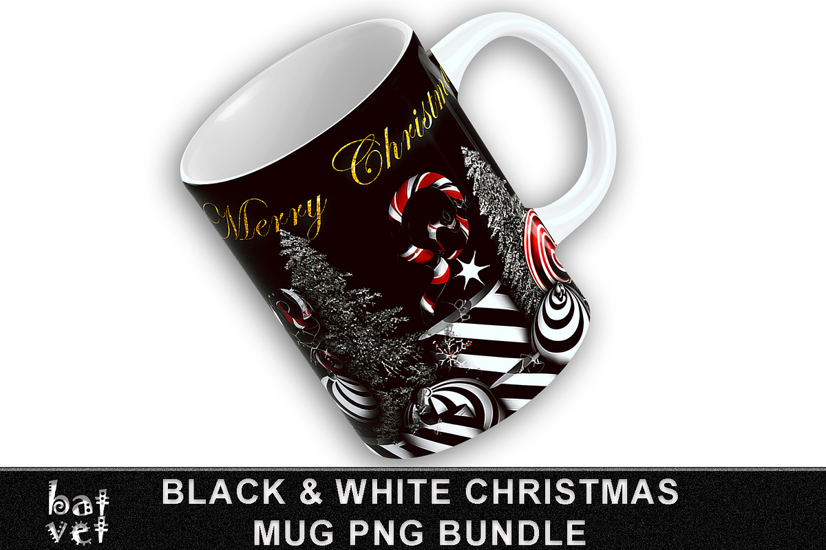 Black and White Christmas Mug Bundle, an Object Graphic by BatVetDesigns (Photo 3 of 4)