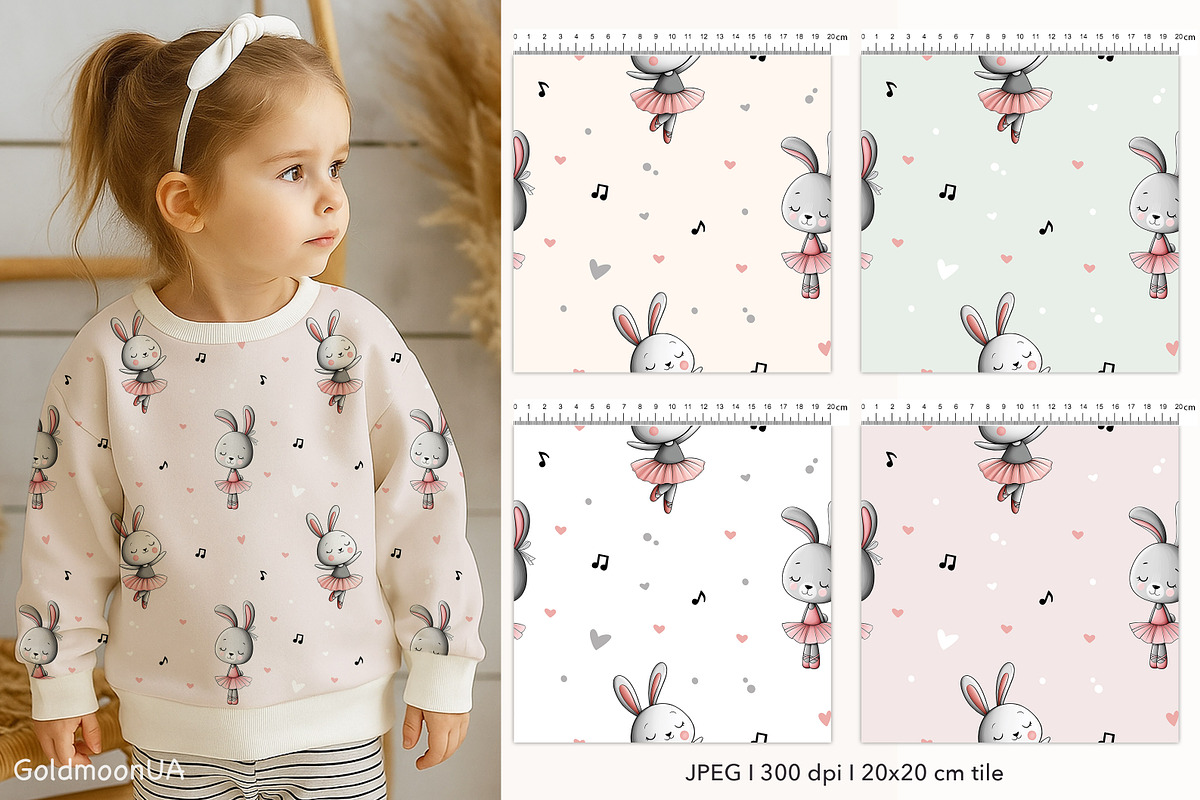 Ballet Bunny Vibes Patterns & Clipar, an Animal Illustration by GoldmoonUA (Photo 2 of 5)