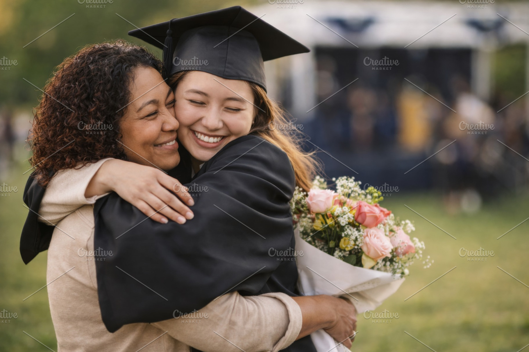 Graduation celebration with happy fa, a Photo by Dvoevnore photos