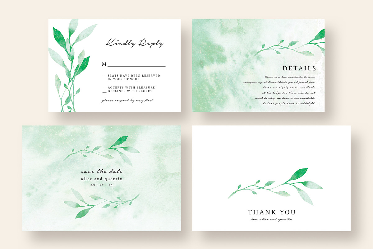 Misty Green Leaves Wedding Suite, an Invitation Template by Knotted Design (Photo 4 of 5)
