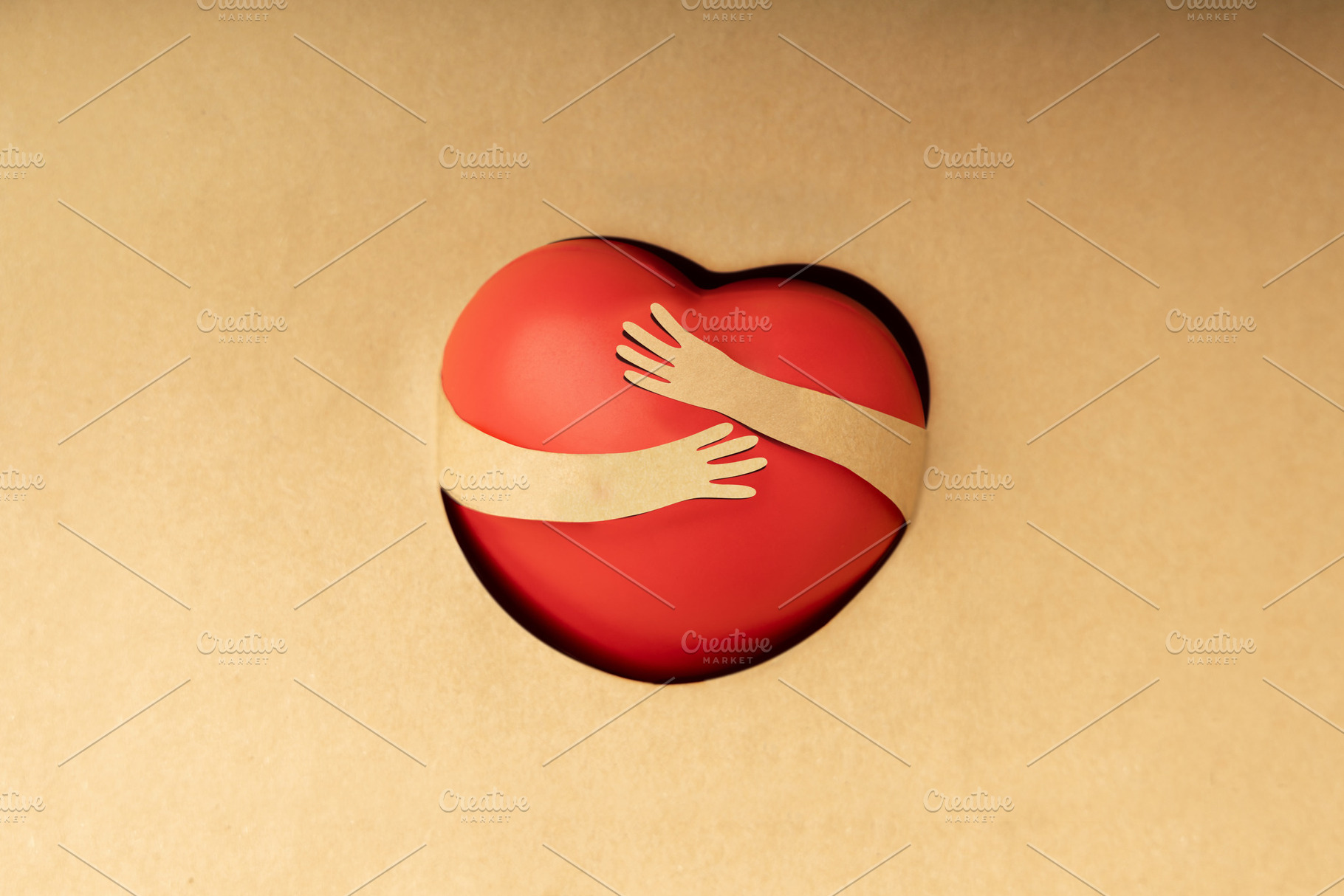 Love Yourself Concept. Paper Cut as Arms Embracing a Red Heart S, a Person Photo by salmon.black
