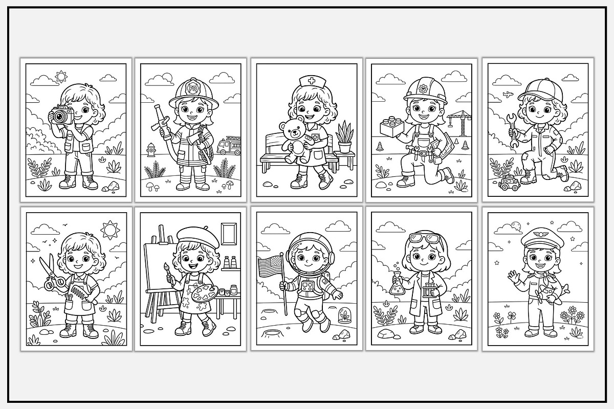 Girl Community Helpers Coloring Book, a Person Illustration by Lamia Emad (Photo 2 of 5)