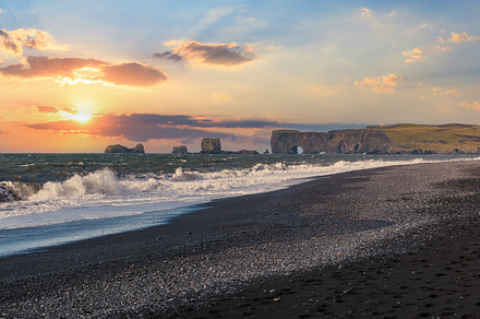 Picturesque autumn sunset Dyrholaey Cape and  rock formations vi, a Nature Photo by YuriyB