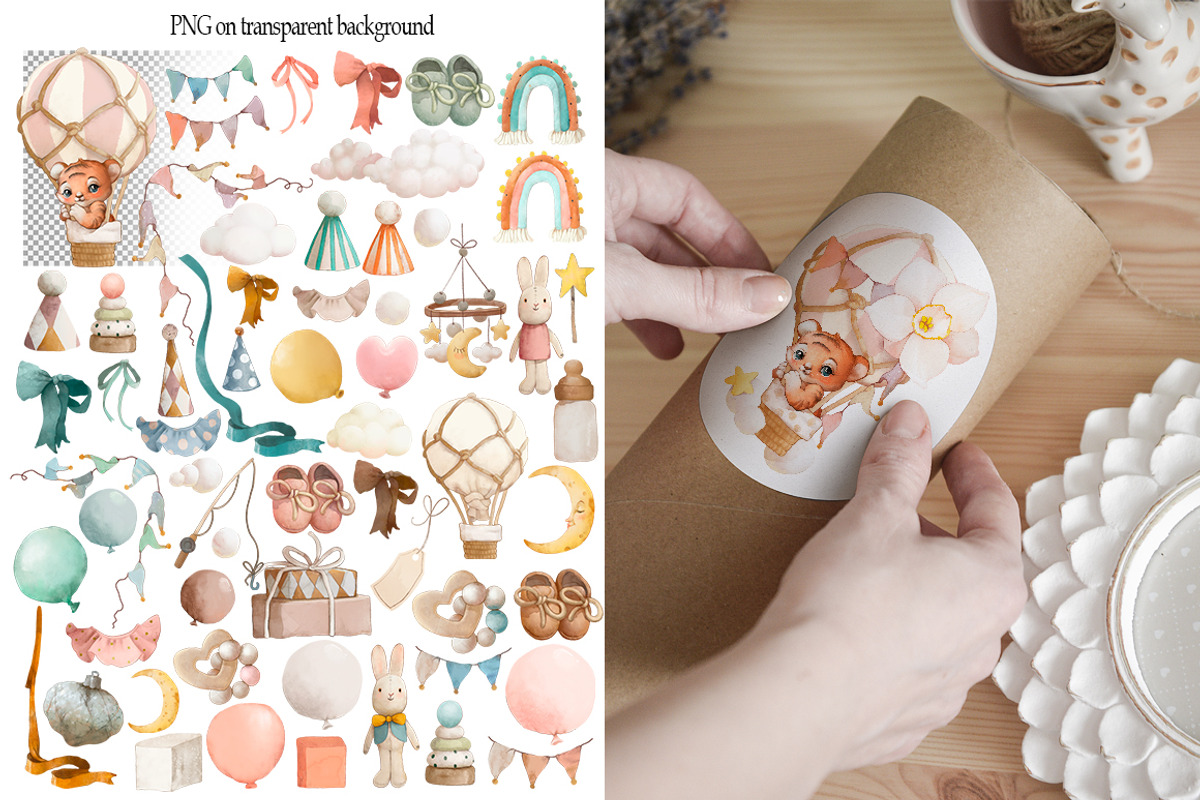 Boho baby Animal watercolor set, an Animal Illustration by TanyaSchuka (Photo 3 of 17)