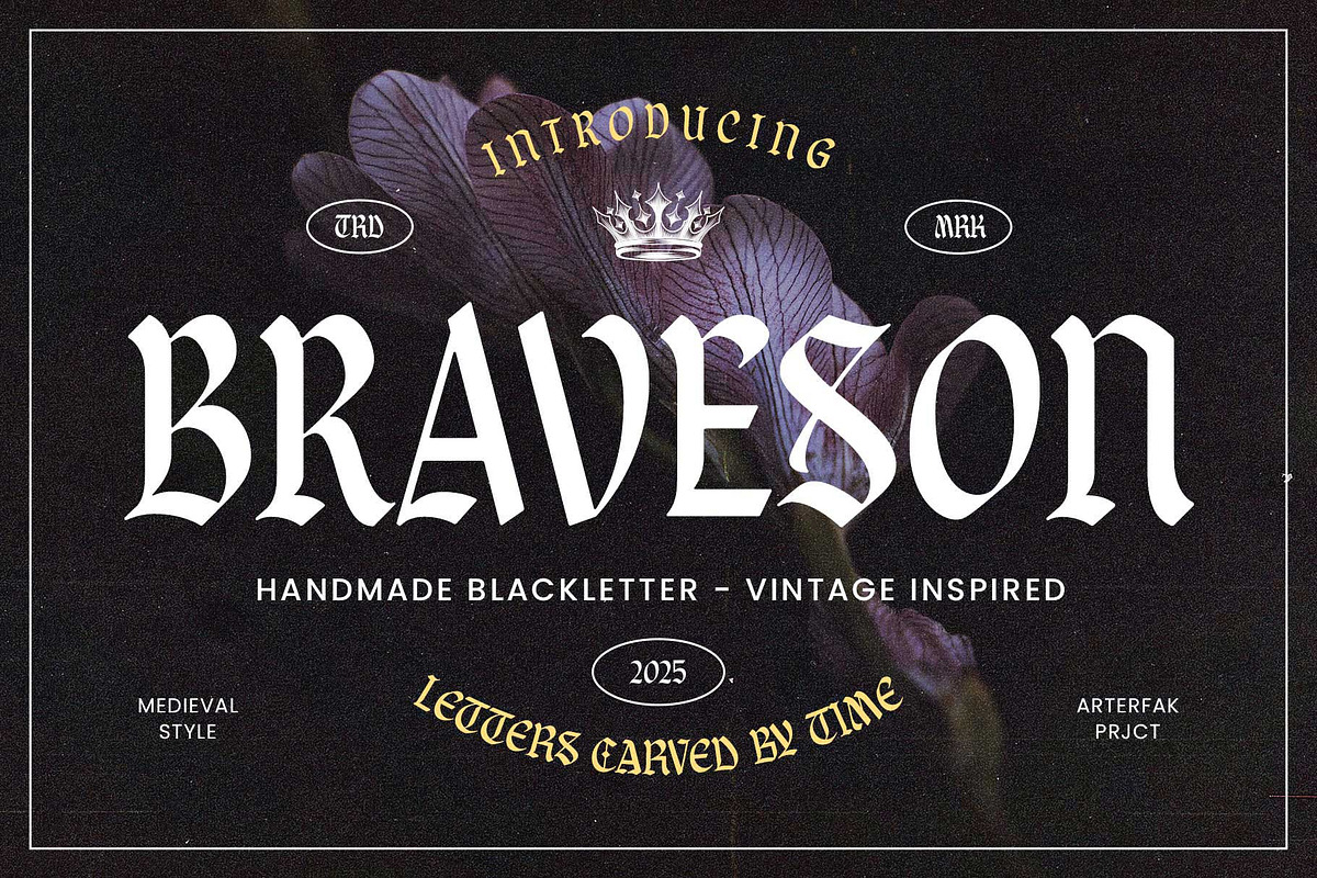 Braveson - Blackletter Style, a Blackletter Font by Arterfak Project (Photo 1 of 15)