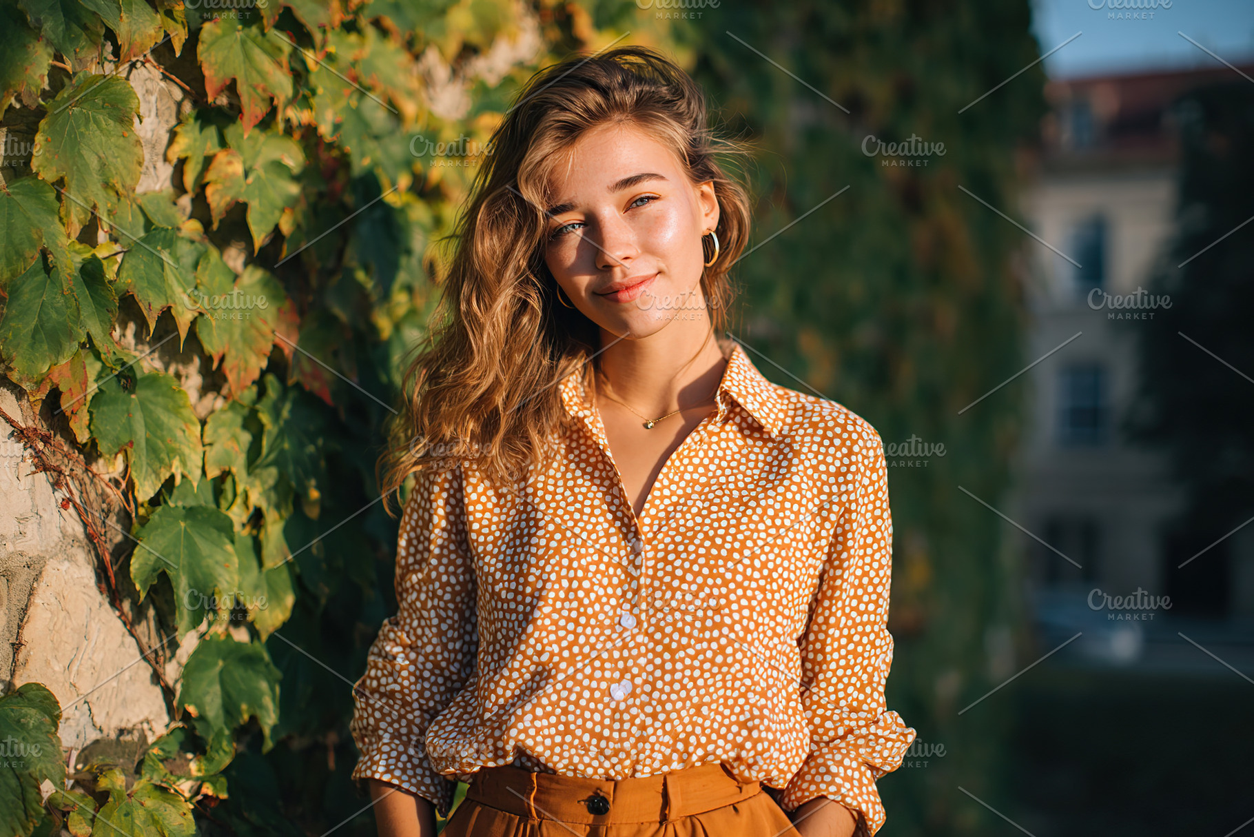 Young woman poses outdoors with sunshine illuminating her in a vibrant urban se, a Person Photo by AlyaAnd