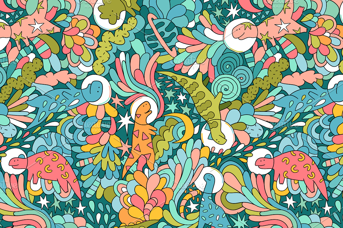Dinostronauts seamless pattern jpeg, a Pattern Graphic by kostolom3ooo