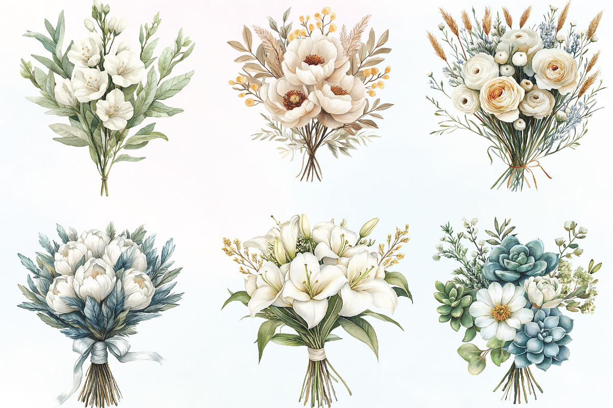 White Boho Wedding Floral Bouquet, an Illustration by CraftArtStudio (Photo 2 of 6)