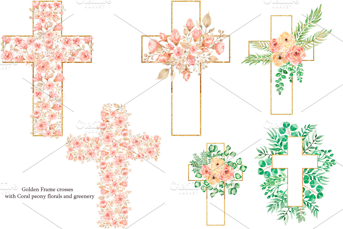 Watercolor Easter Floral Crosses, a Decorative Illustration by MayaNavits (Photo 2 of 5)
