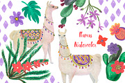 Watercolor llamas, an Animal Illustration by ramika (Thumbnail 1 of 3)