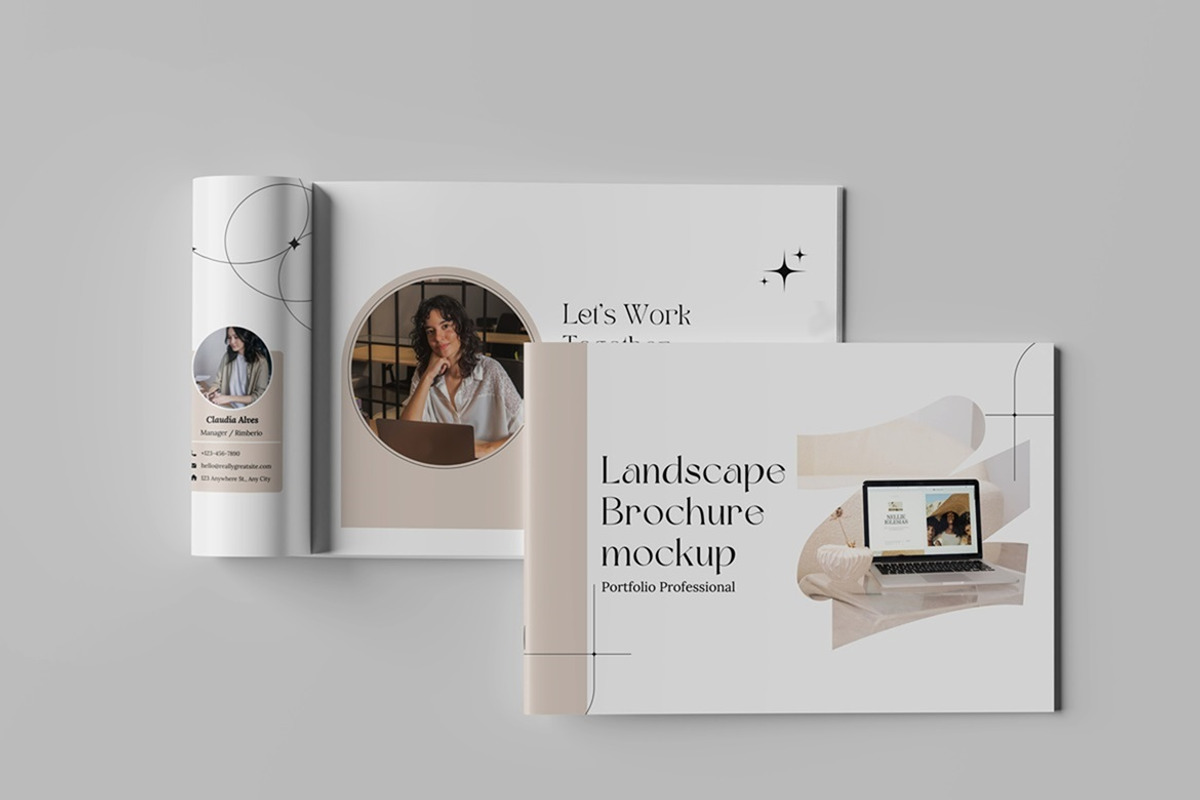 A4 Landscape Brochure Mockup, a Books & Magazine Mockup by Tokobeta (Photo 2 of 9)