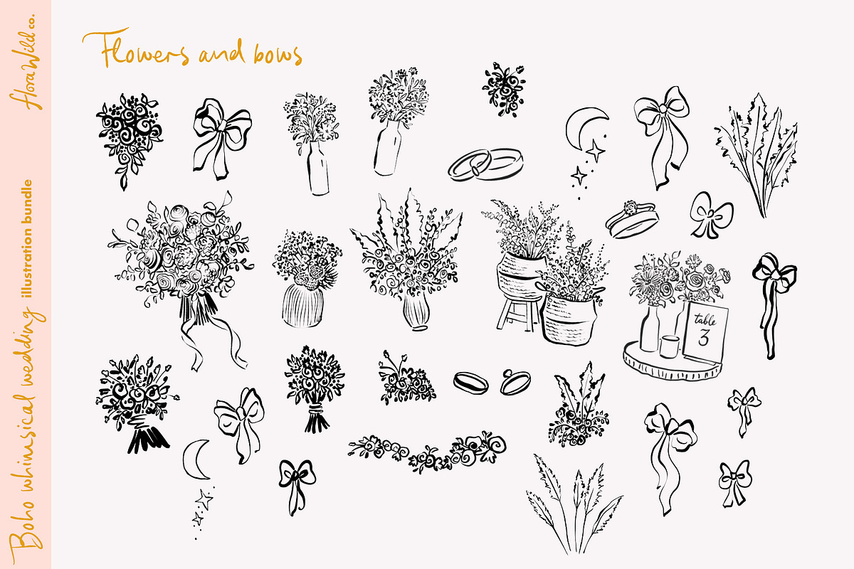 Boho Whimsical Wedding Clipart, an Illustration by Flora Wild Designs (Photo 4 of 10)