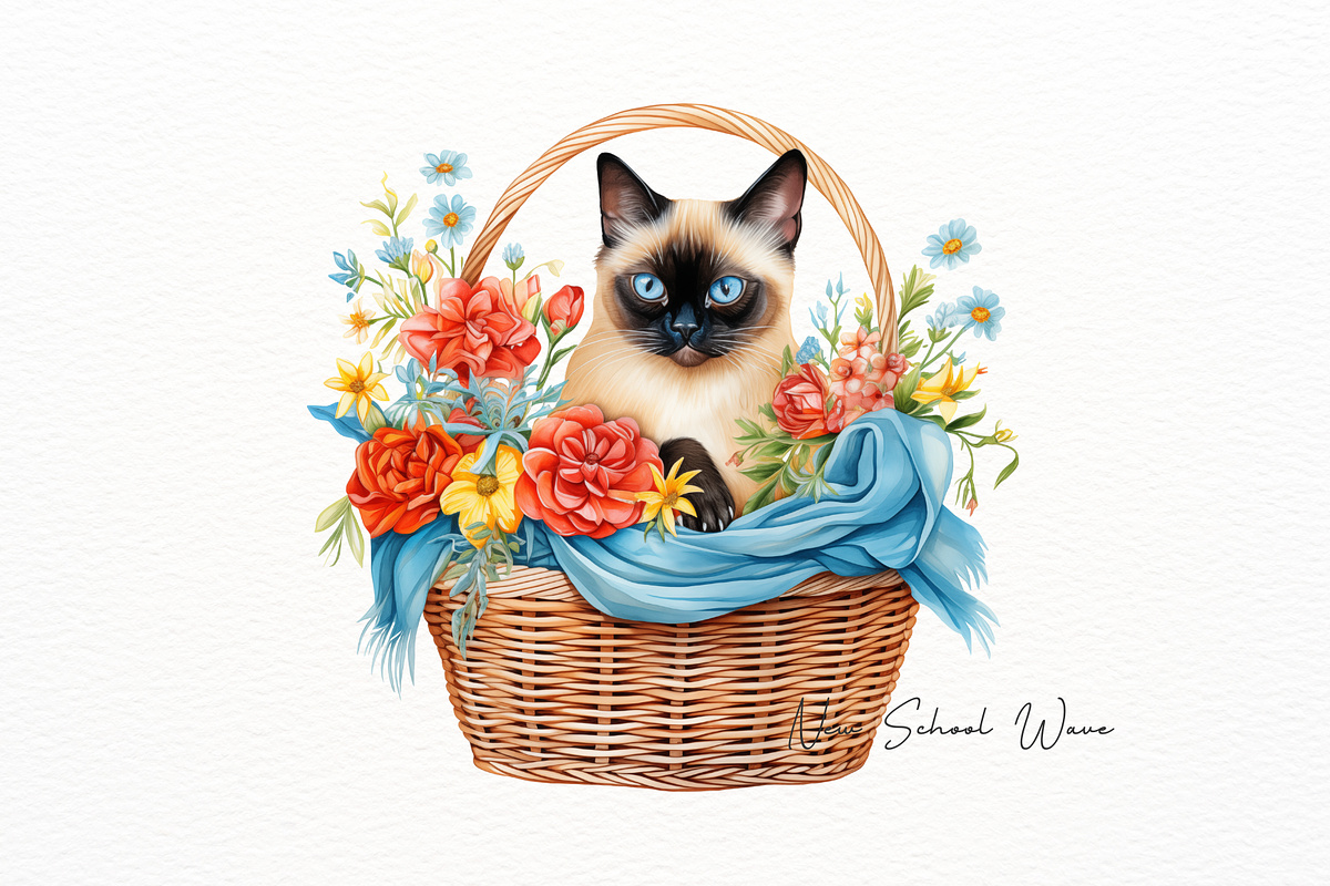 Cute Cats in Flower Basket Clipart, an Animal Illustration by New-School-Wave (Photo 3 of 5)
