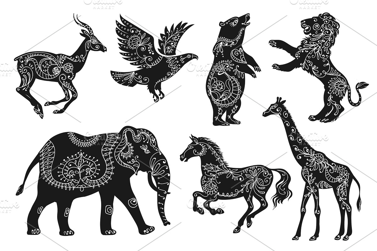 Animalistic floral silhouettes, an Animal Illustration by YummyBuum