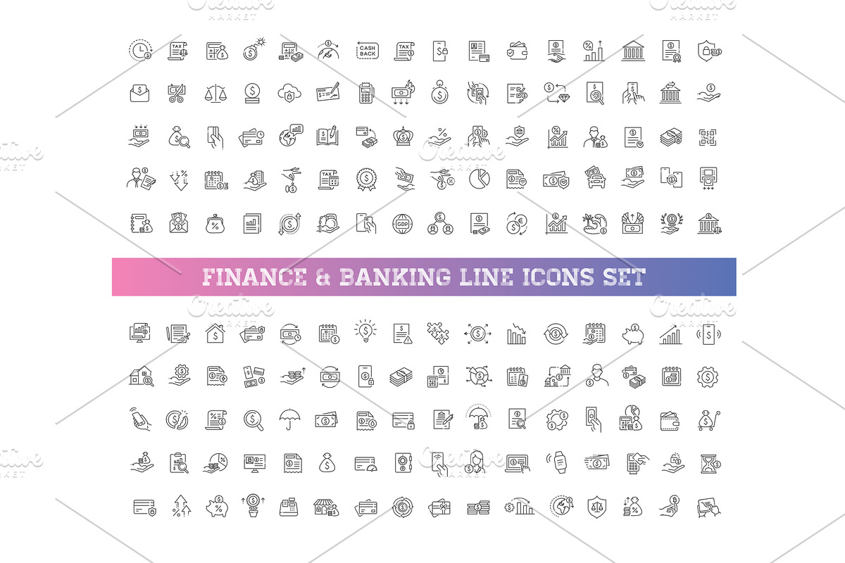 Finance Line Icons Set, an Outline Icon by Tettygreen (Photo 1 of 3)