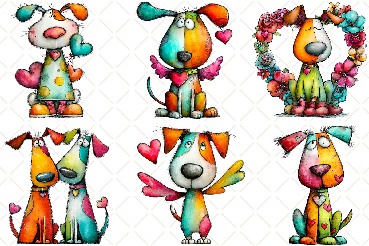 Quirky Valentine Dogs Clipart, an Animal Illustration by Black Bird Studio (Photo 2 of 6)