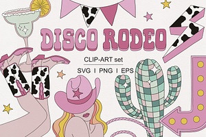 Western Disco Rodeo Clipart Set