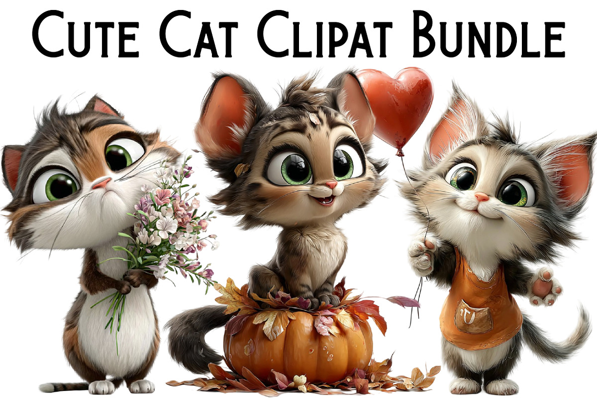 Cute Cat Clipat Bundle, an Icon by Pixels.Craft (Photo 1 of 6)