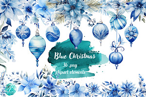 Blue Watercolor Christmas Decor Clip