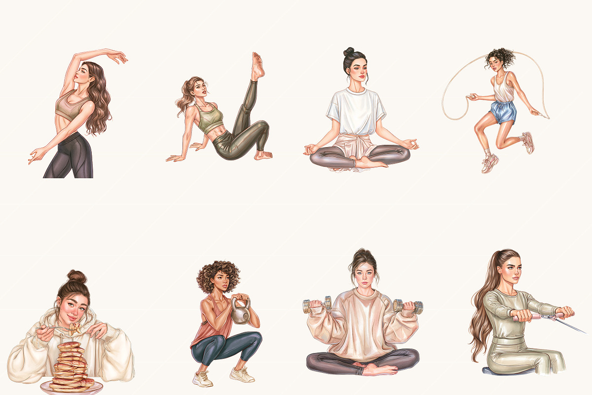 Fitness Girl Clipart Bundle, a Person Illustration by BusyDaydesign (Photo 2 of 9)