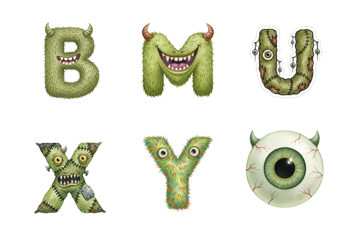 Watercolor Monster Alphabet PNG, an Illustration by SinaCreation (Photo 4 of 7)