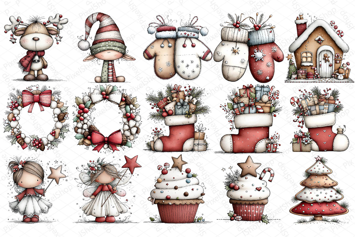 Whimsical Christmas Clipart Bundle, an Illustration by DreamPrint404 (Photo 4 of 6)