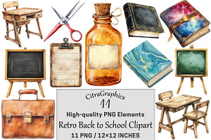 Retro Back to School Clipart, a Seasonal Illustration by CitraGraphics