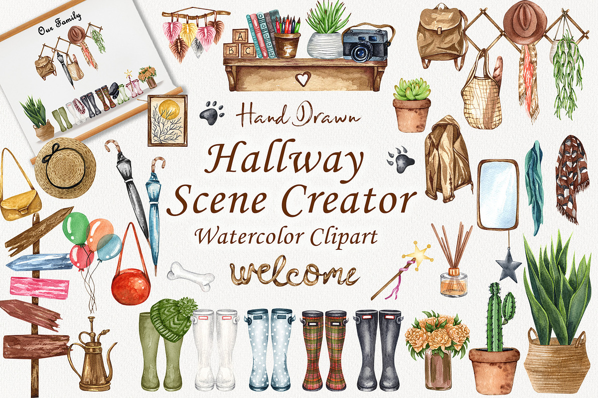 Hallway Scene Creator Watercolor Set, an Object Graphic by BarvArt (Photo 8 of 8)