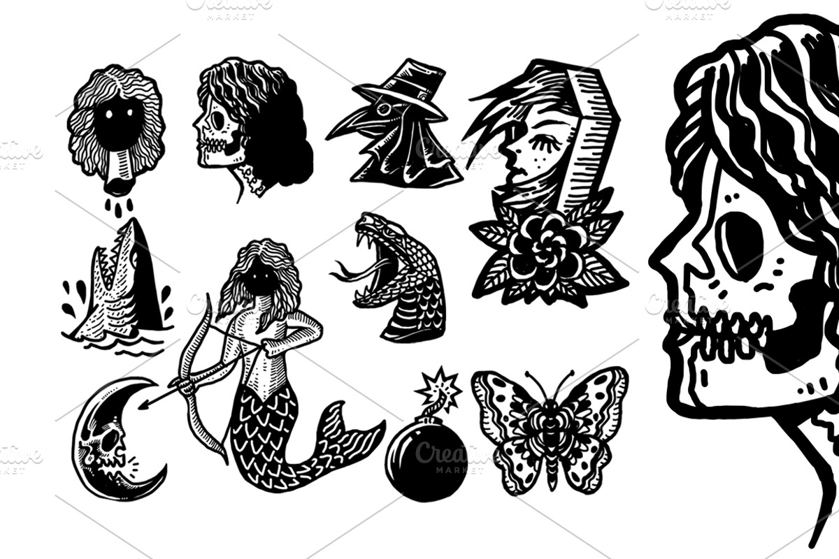 100 Tattoo-Style Tee Designs, an Object Illustration by Design by sebrodbrick (Photo 4 of 34)