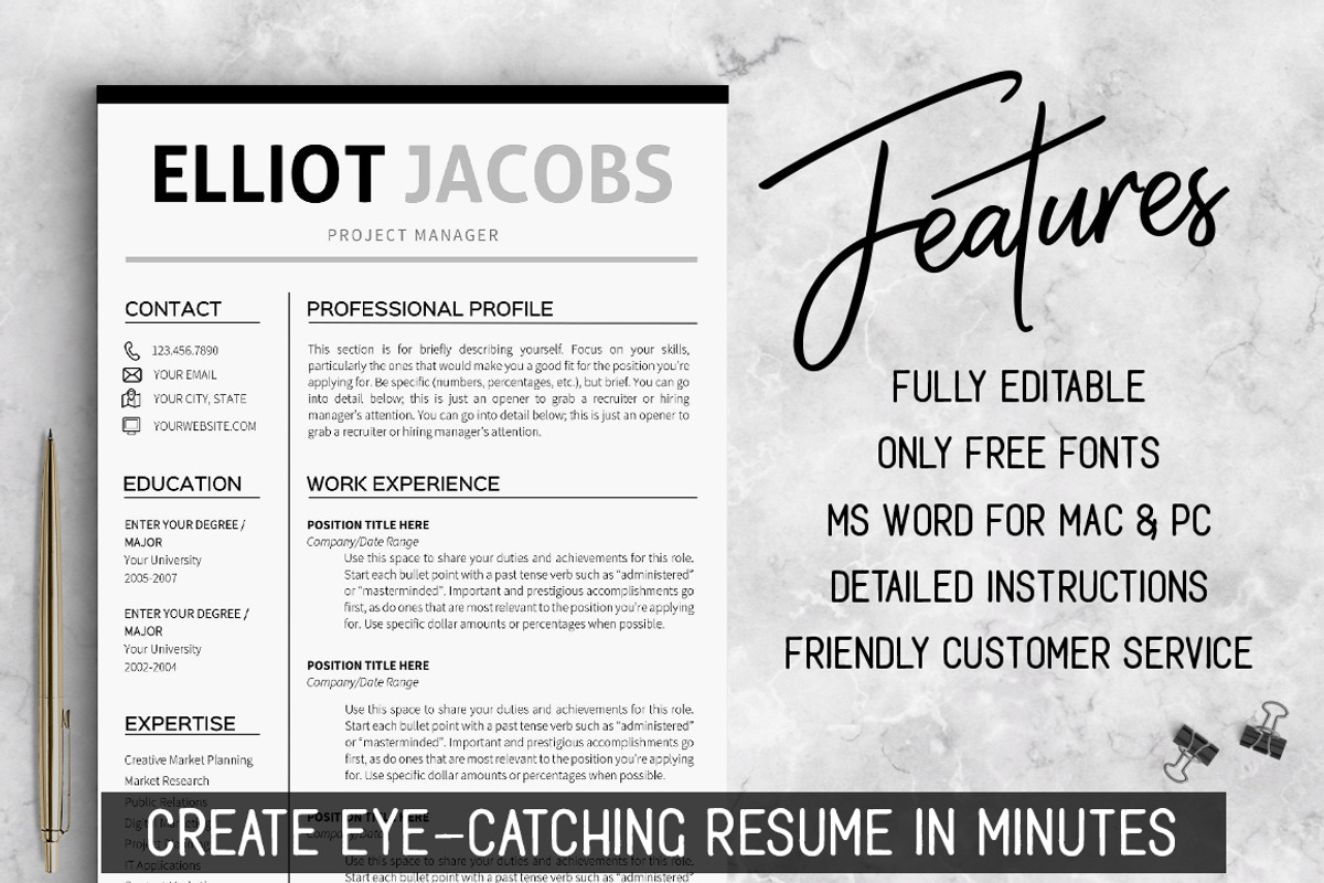 Minimalist Resume Template Clean CV, a Resume Template by LevelUpResume (Photo 2 of 5)