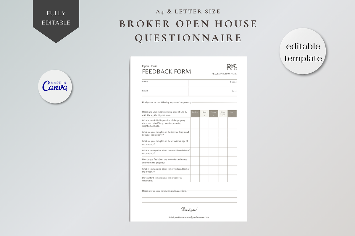 Real Estate Open House Feedback Form, a Brochure Template by yesitisprintable | Creative Market for Free Printable Open House Feedback Form