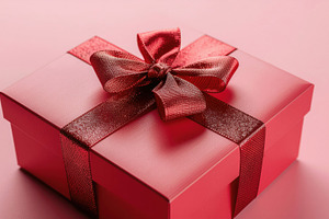 Red gift box with ribbon on pink background, a Holiday Photo by Davizro's Market