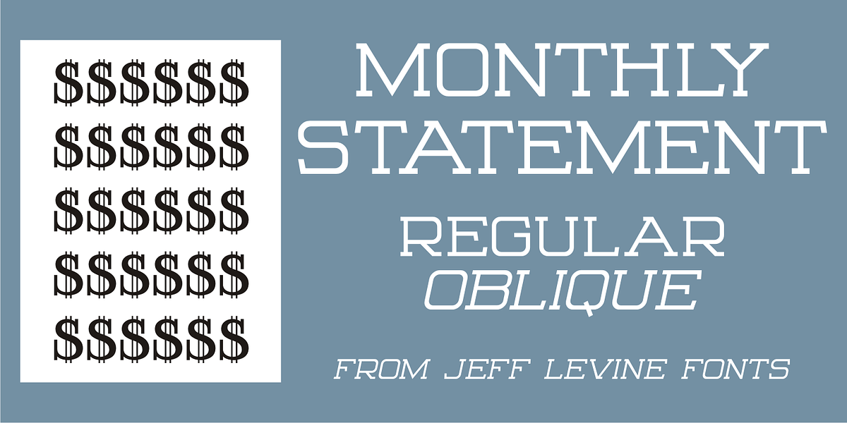 Monthly Statement JNL, a Slab Serif Font by Jeff Levine Fonts
