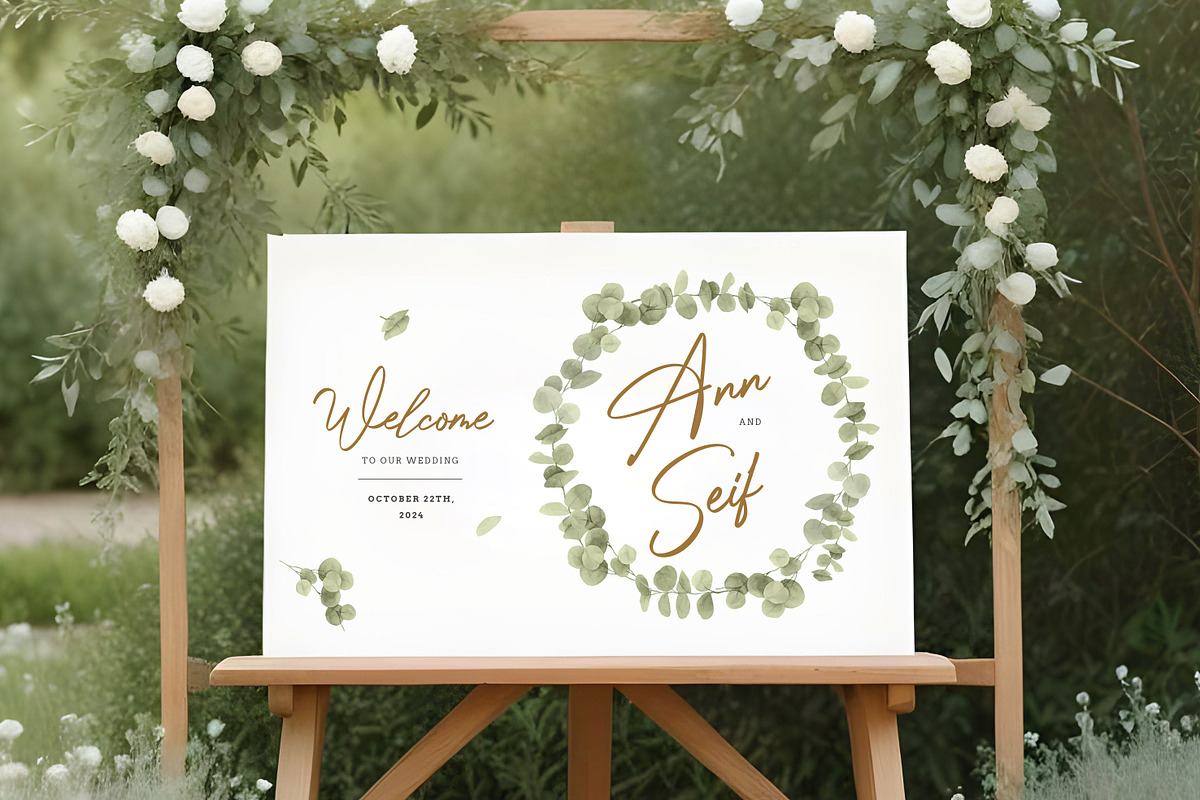 Eucalyptus Wedding Sign, a Poster Template by Aarley Kaiven (Photo 2 of 3)