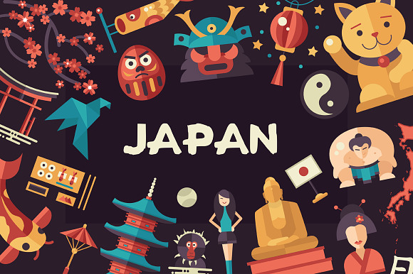 Bundle Of Japan Travel Icons Cards