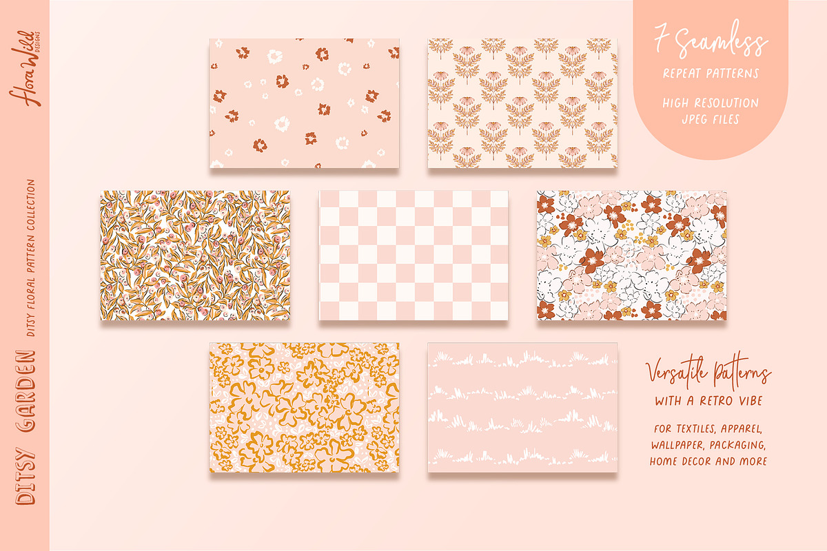 Retro floral patterns & wall art, a Pattern Graphic by Flora Wild Designs (Photo 5 of 5)