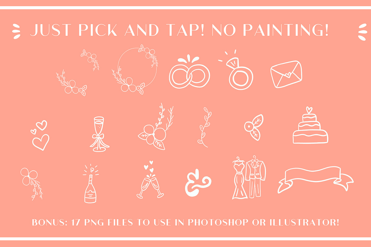 Wedding Doodles Procreate Stamps, a Brush Add-On by Gabba Delgado (Photo 3 of 6)