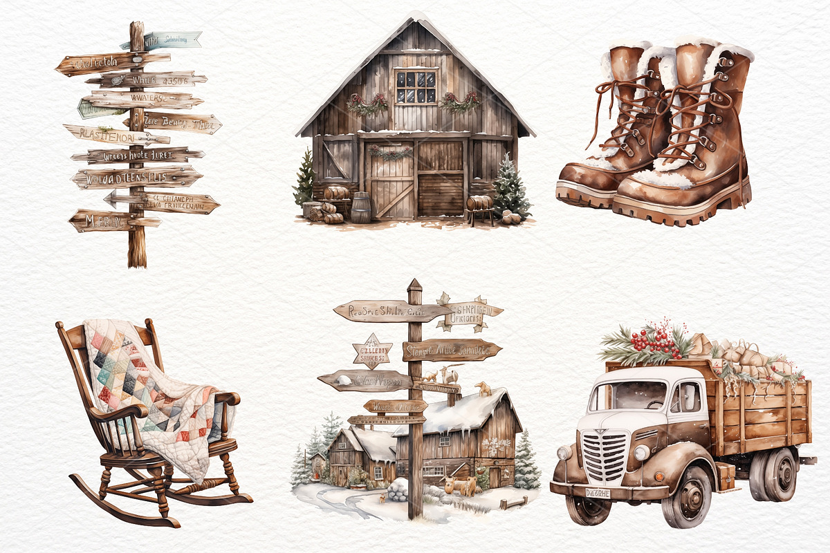 Winter Farm Clipart Bundle PNG, a Decorative Illustration by Maysa Art (Photo 3 of 7)