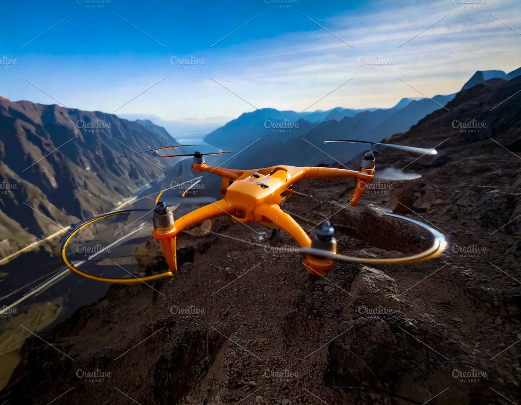 Drone flies over rocky land digital illustration, a Technology Photo by DanFLCreativo