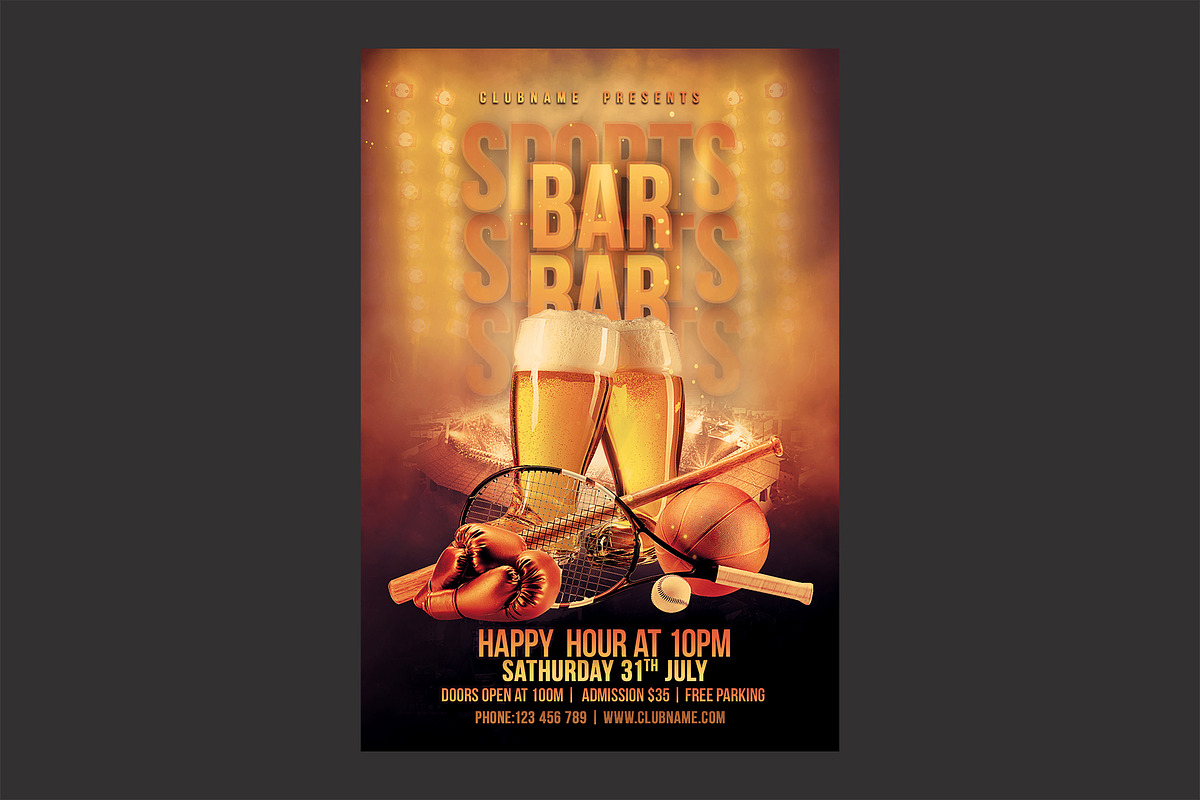 Sports Bar Flyer Template, a Flyer Template by DSGraphicDesign (Photo 1 of 2)