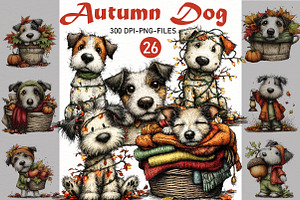 Quirky Autumn Dog Clipart, a Seasonal Illustration by Designworld