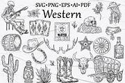Wild West Vector Outlines, an Outline Icon by BarvArt (Thumbnail 1 of 4)