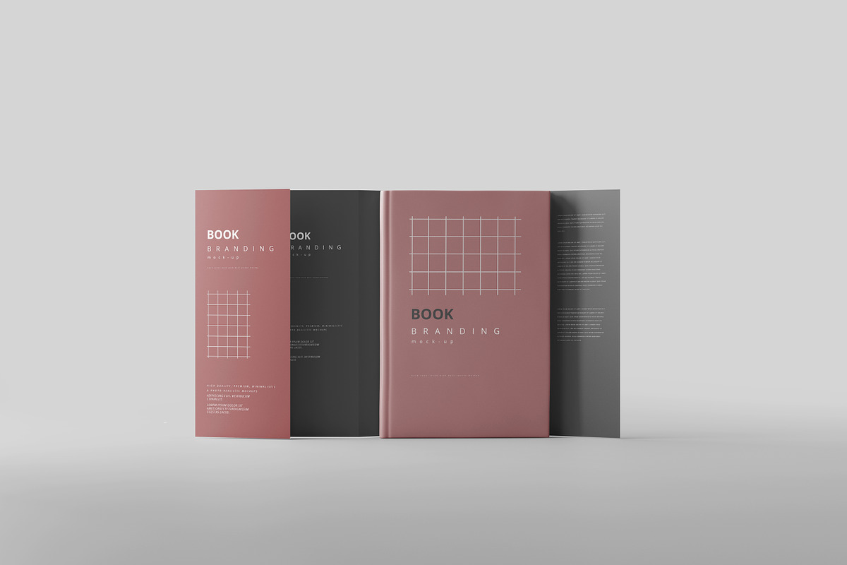 Book with Dust Jacket Mockups, a Print Template by pmvch