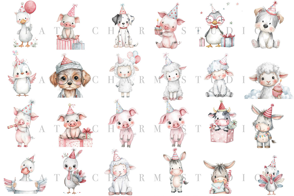 45 Barnyard Birthday Party Clipart, an Animal Illustration by Pati Charm Studio (Photo 2 of 8)