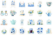 Blue Cottage Charm Clipart Set, an Illustration by Sublimation Artist (Thumbnail 2 of 6)