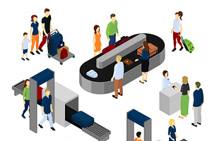 People In Airport Isometric Set