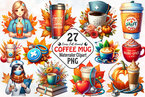 Nurse Fall Harvest Coffee Mug Clipar, an Illustration by RobertsArt
