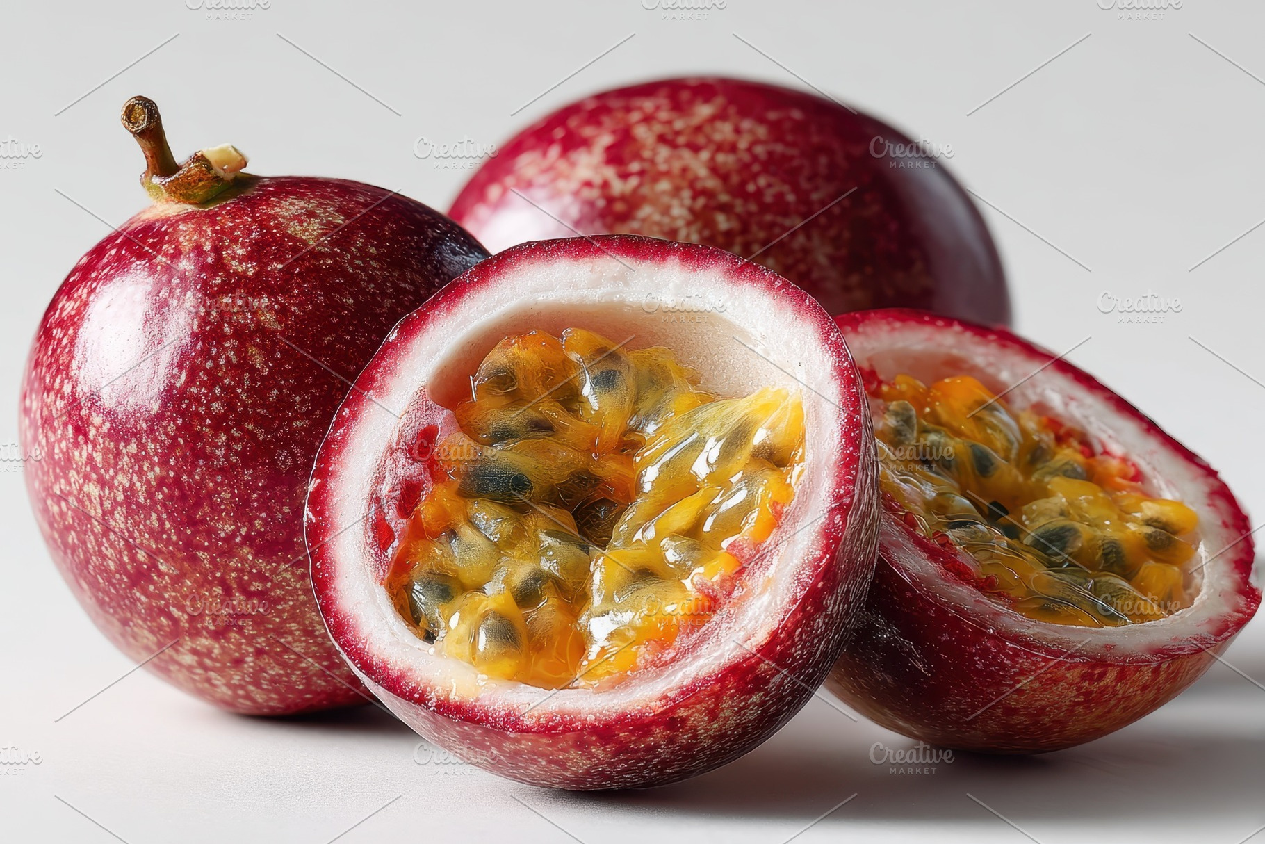 Juicy Passion Fruits Red and Yellow, a Photo by Pixeness Studio